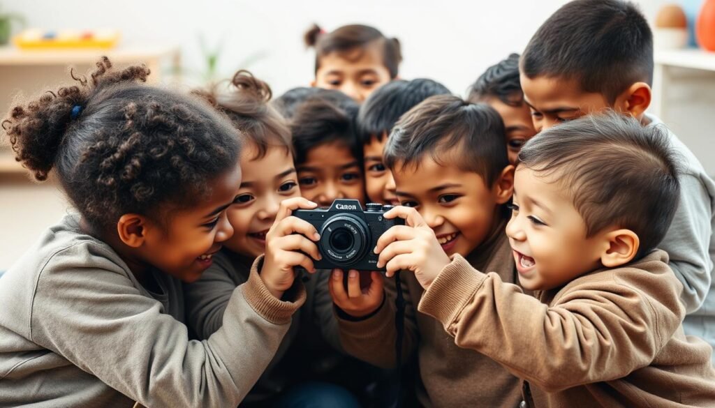 crianças fotografando